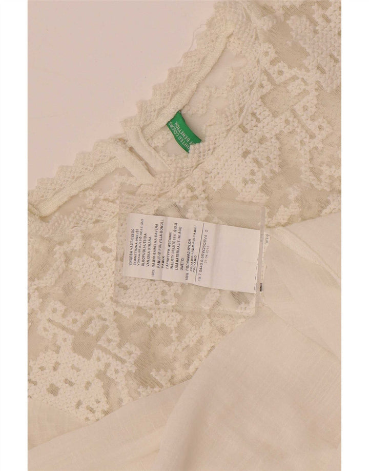 Damska bluzka z długim rękawem Benetton Top UK 10 Small White Cotton