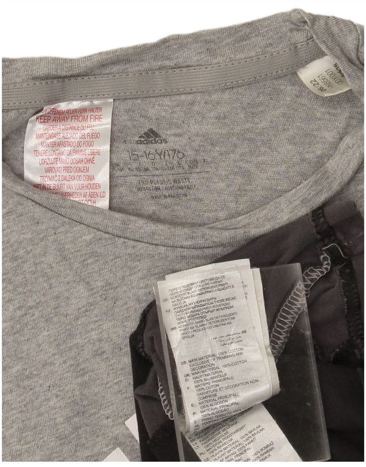 Chłopięcy T-shirt z grafiką ADIDAS, 15-16 lat, szara, bawełniana w bloki kolorów