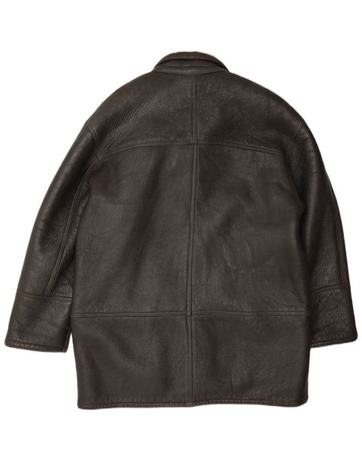 Męska kurtka shearling w stylu vintage, rozmiar 52 XL, brązowa