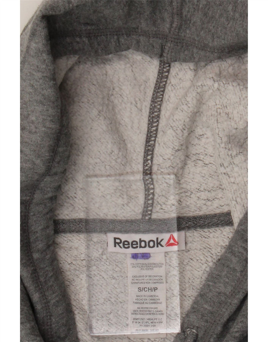 Męski sweter z kapturem i zamkiem Reebok, mały, szary, bawełniany