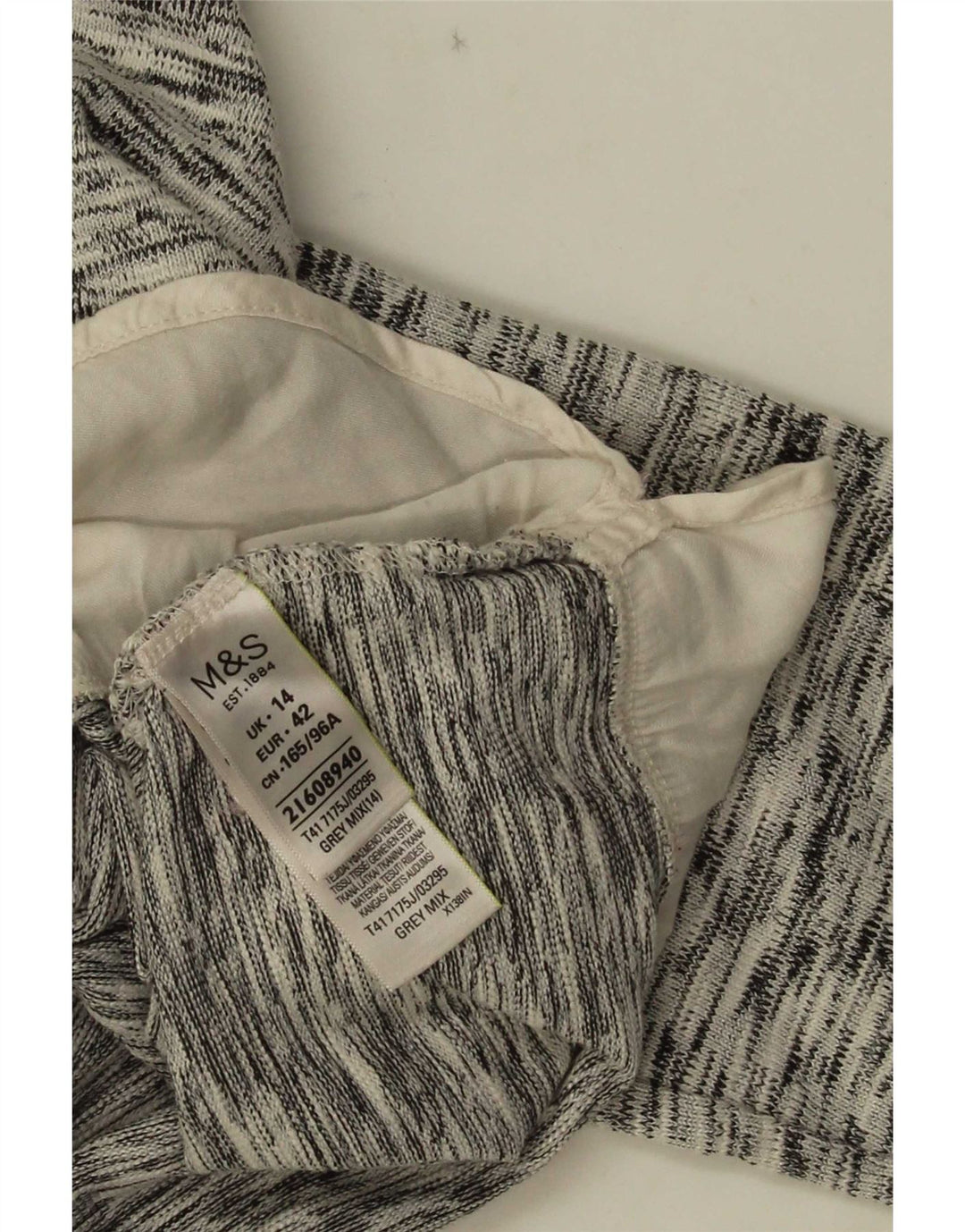 Marks & Spencer Damski top z rękawem 3/4, Wielka Brytania 14, duża, szara, plamista bawełna