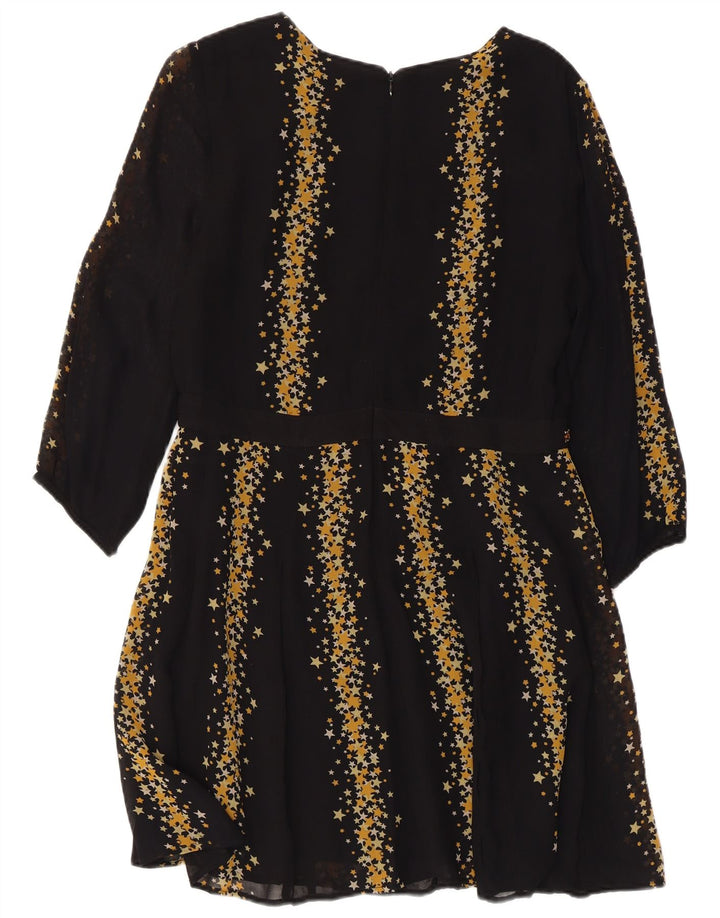 MONSOON Damska sukienka o linii A z abstrakcyjnym wzorem, rękawem 3/4 UK 12, średnia czerń