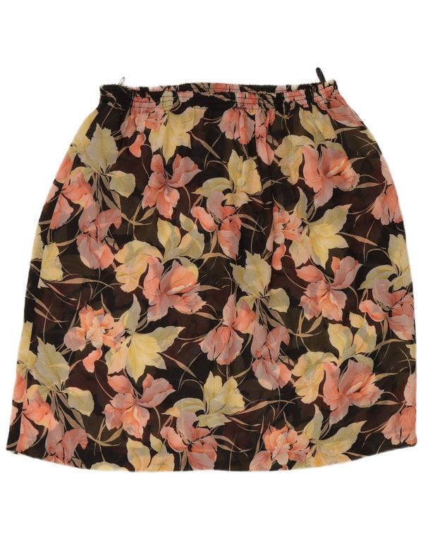 Vintage damska prześwitująca spódnica w kształcie litery A W40 2XL czarna w kwiaty