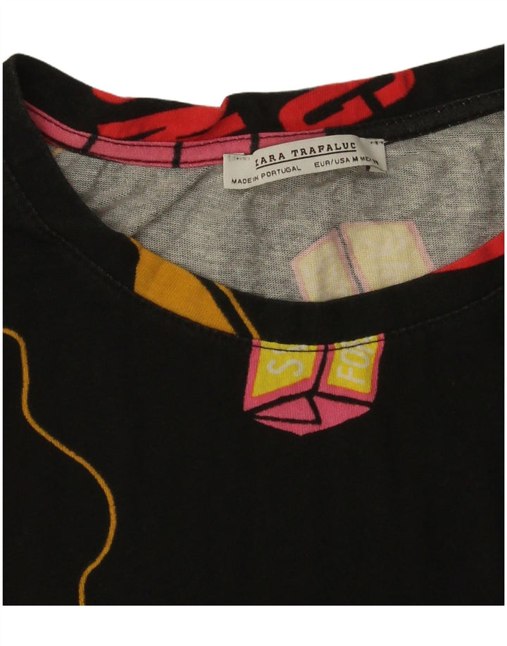 Damska koszulka Zara Crop Oversize z grafiką Top UK 14 Medium Black