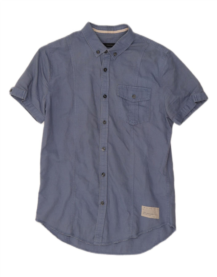 CALVIN KLEIN JEANS Mens Short Sleeve Shirt Small Blue Linen Vintage Calvin Klein Jeans and Second-Hand Calvin Klein Jeans from Messina Hembry 