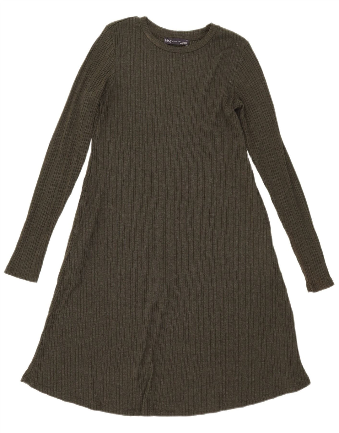 Marks & Spencer Damska sukienka o linii A z długim rękawem, UK 8, mała, khaki, poliester