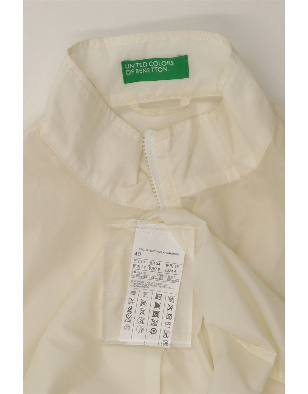 BENETTON Womens Rain Jacket UK 8 Small White Polyester Vintage Benetton and Second-Hand Benetton from Messina Hembry 