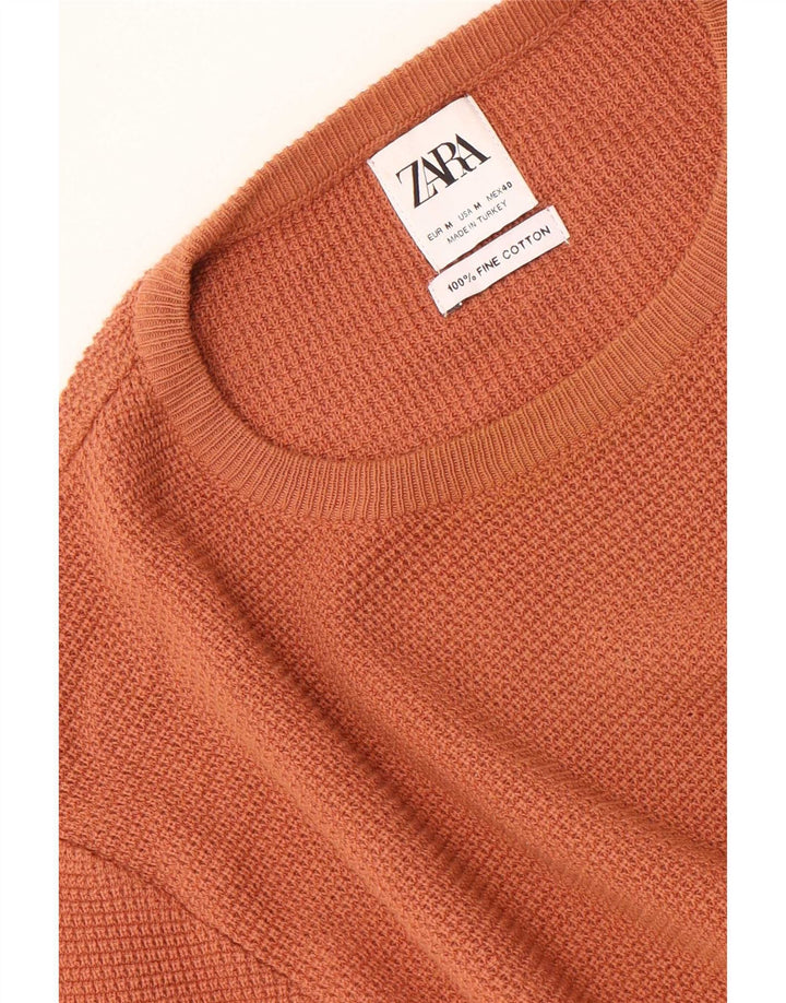 Męski sweter Zara z okrągłym dekoltem, średniej wielkości pomarańczowa bawełna