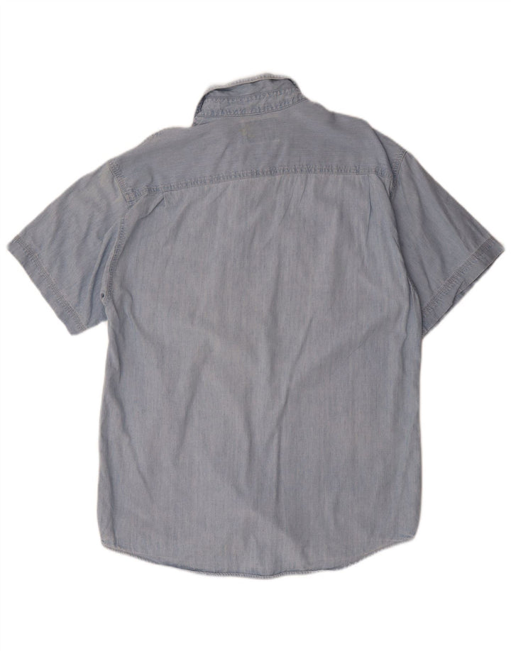WRANGLER Mens Short Sleeve Denim Shirt Large Blue Cotton