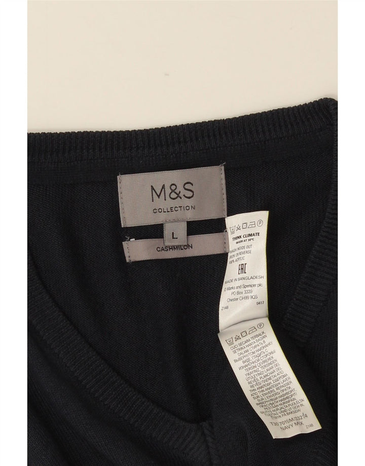 MARKS & SPENCER Męski sweter z dekoltem w kształcie litery V, duży, granatowy, akrylowy