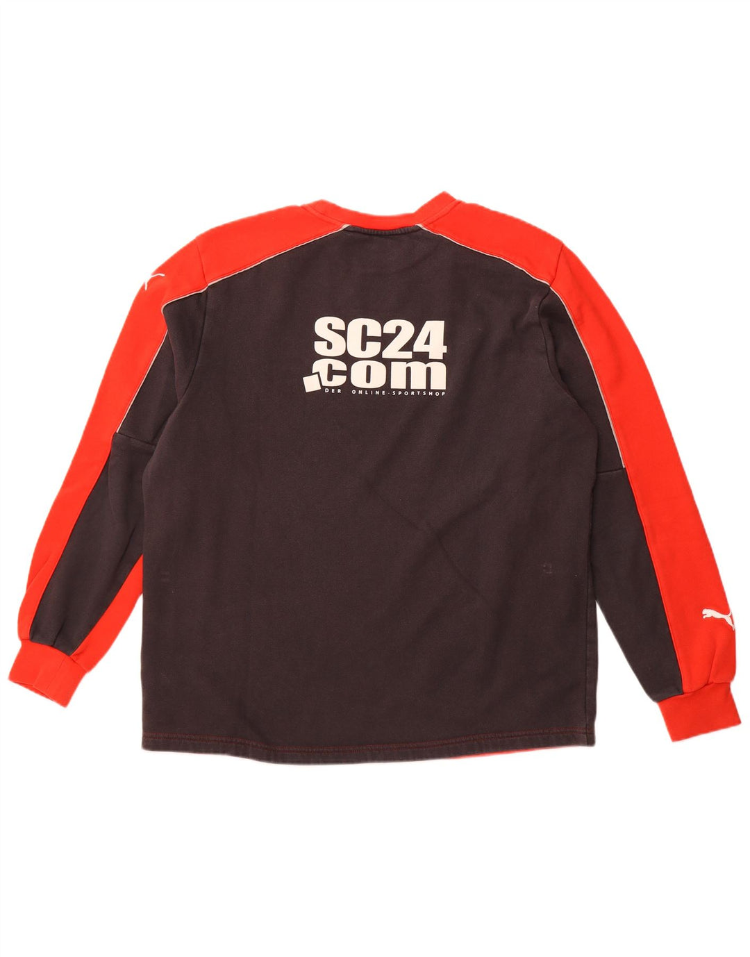 Męski sweter z grafiką PUMA, duży, czerwony, bawełniany z blokami kolorów