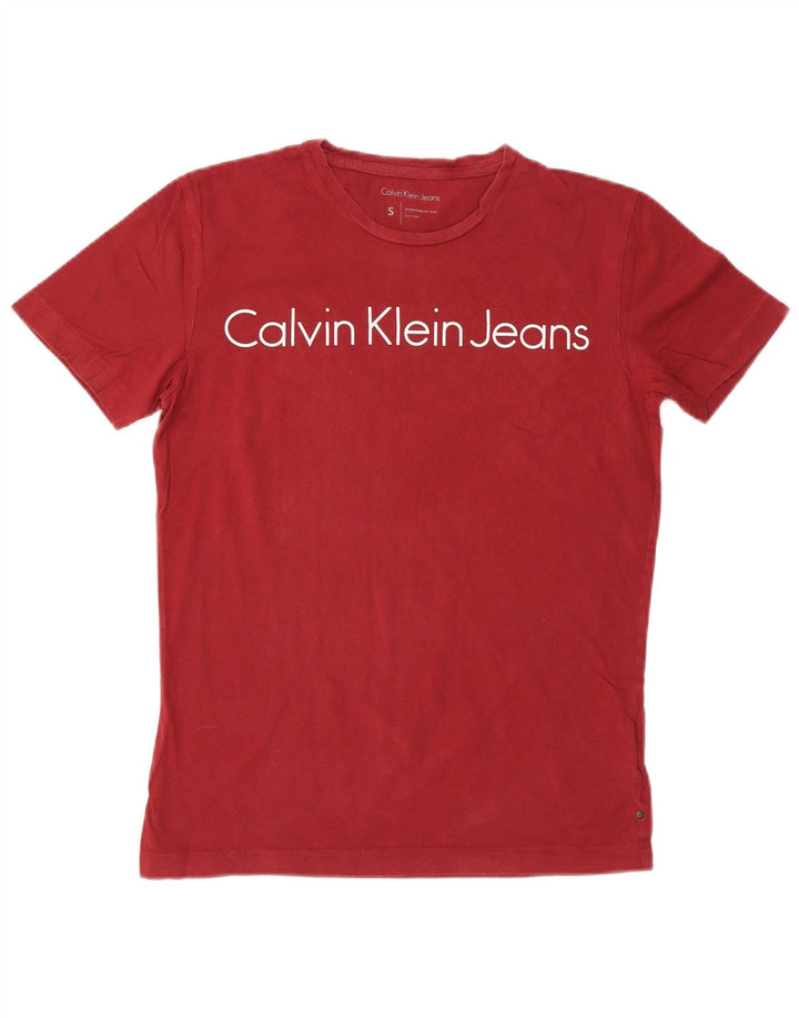 CALVIN KLEIN JEANS Męski T-shirt z grafiką, mały, czerwony, bawełniany