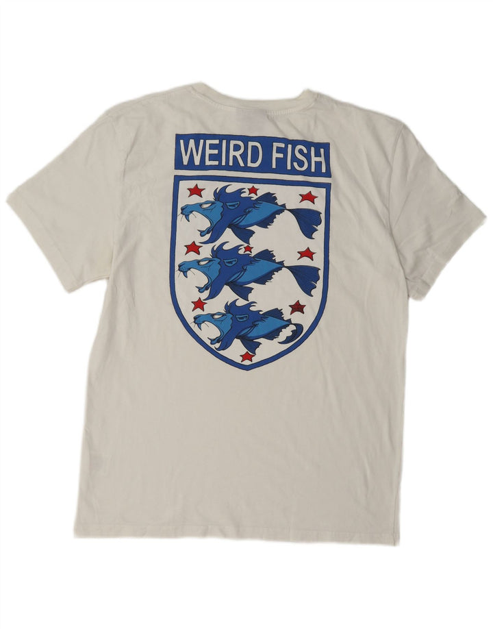 Męski T-shirt z grafiką Weird Fish, duży, biały, bawełniany