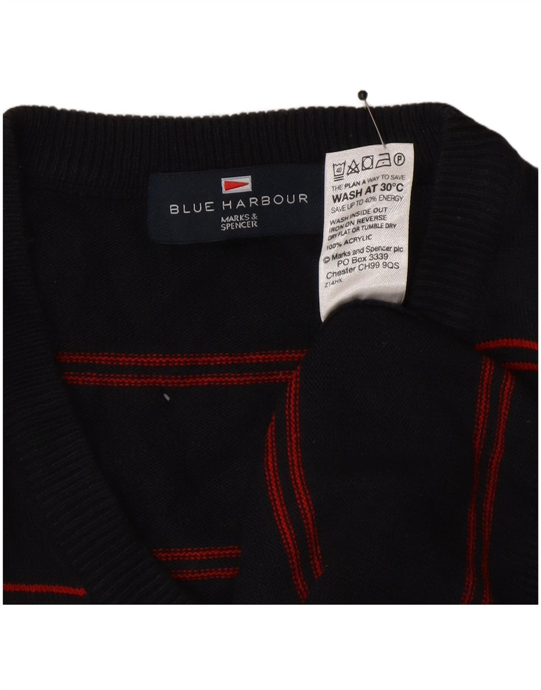 Męski sweter Marks & Spencer Blue Harbor z dekoltem w kształcie litery V, duży, granatowy