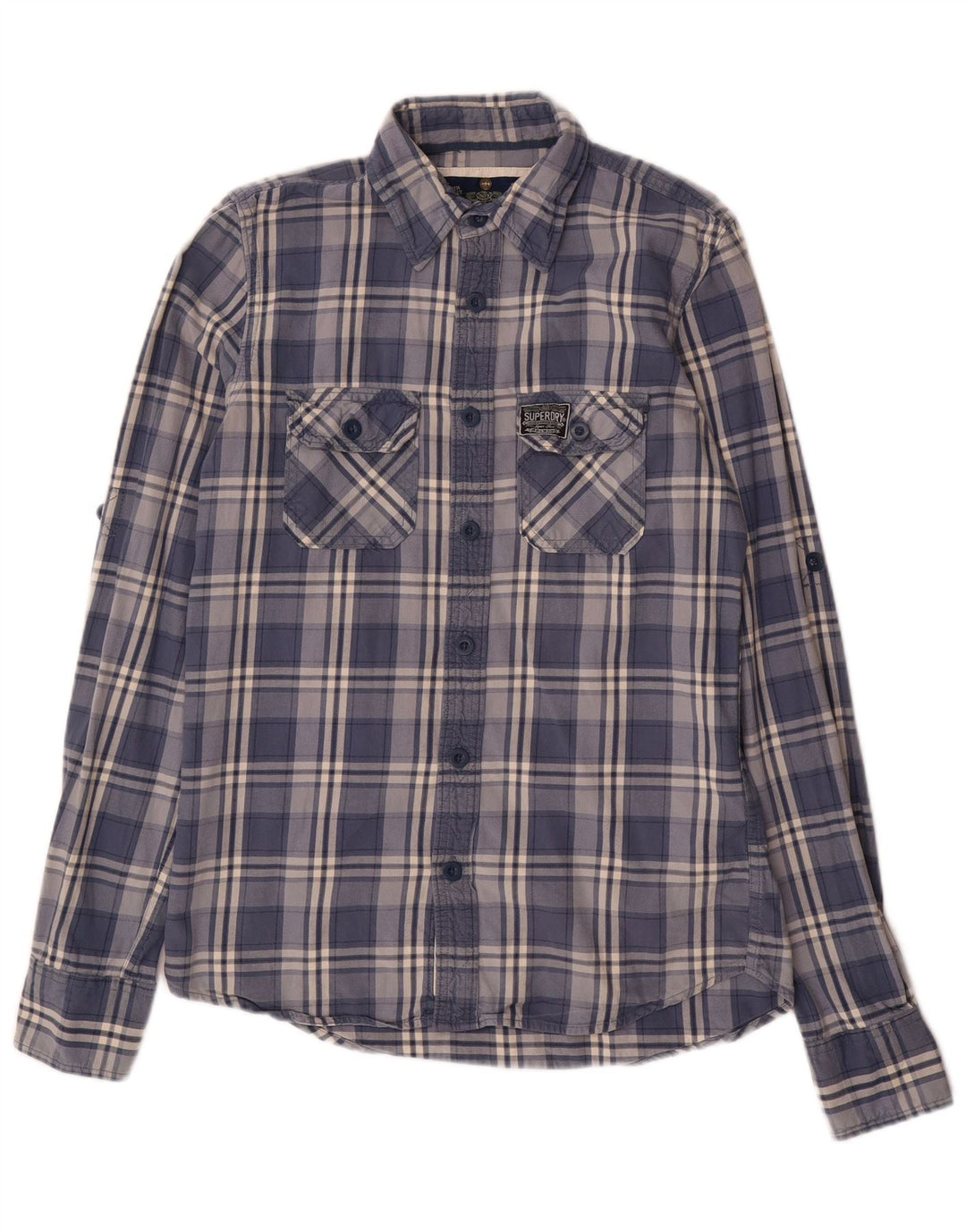 Męska koszula flanelowa Superdry, bawełniana w średnią niebieską kratkę
