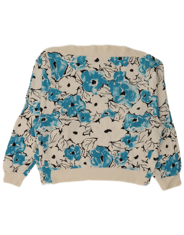 Sweter damski VINTAGE z dekoltem w łódkę UK 14 Średni biały kwiatowy