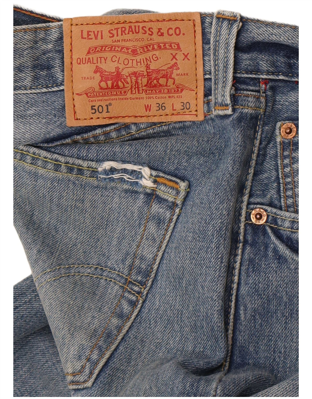 Męskie jeansy Levi's 501 w trudnej sytuacji W36 L30 Niebieskie