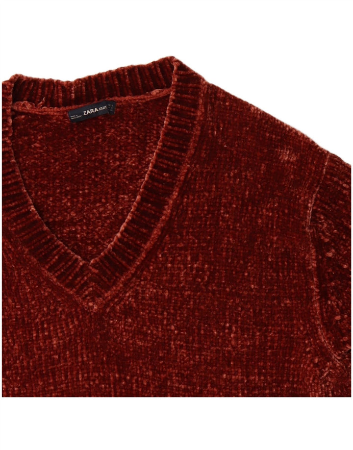 Damski sweter oversize z dekoltem w kształcie litery V Zara UK 10, mały, brązowy poliester