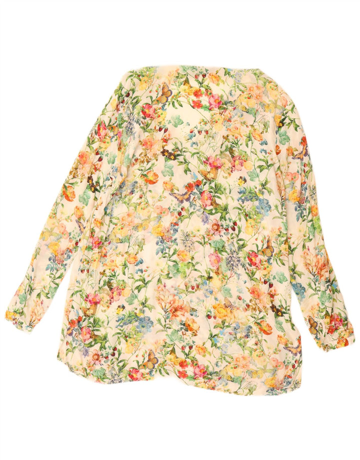 Damska bluzka z długim rękawem i długim rękawem ZARA UK 16, duża w kolorze złamanej bieli, w kwiaty