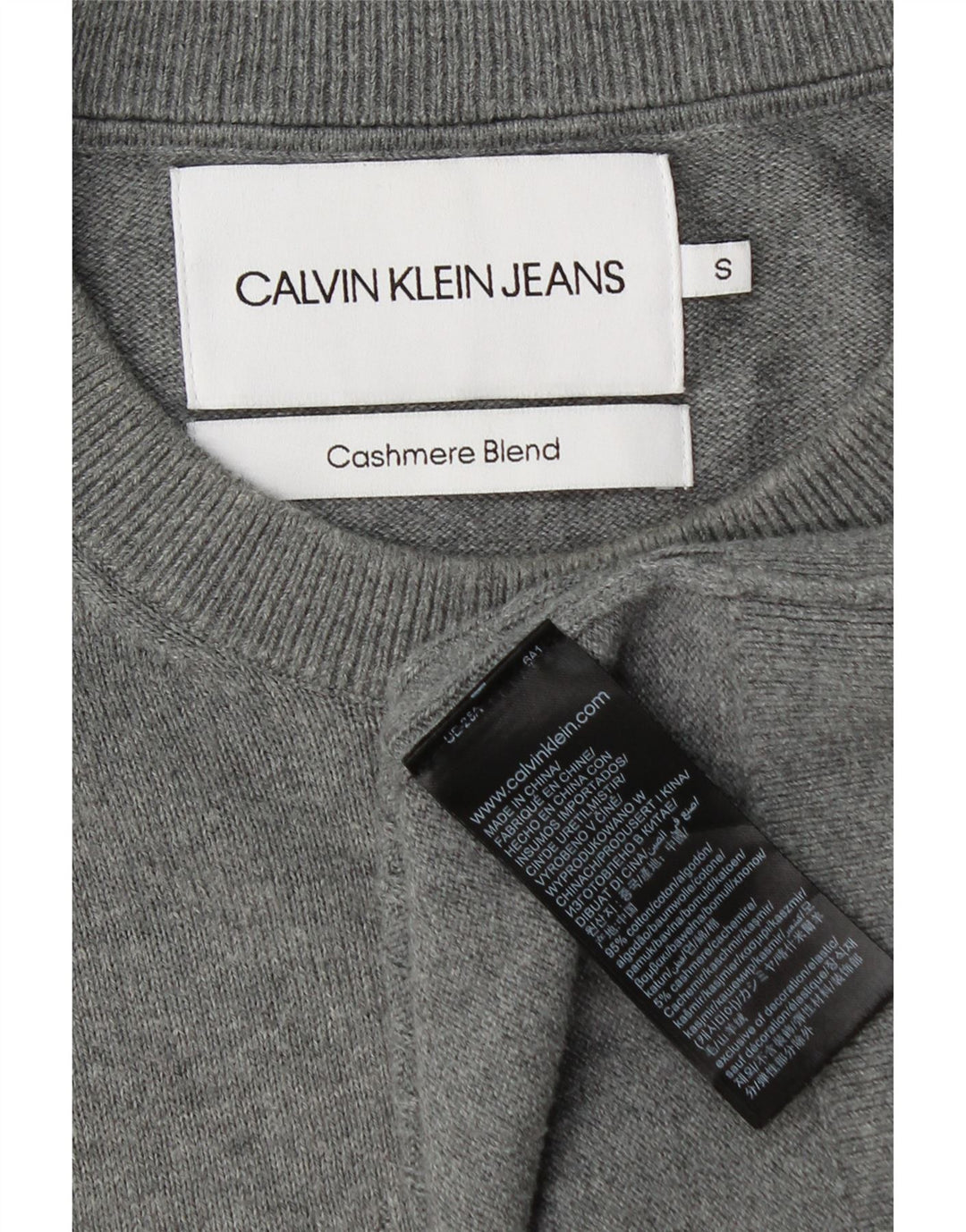 Męski sweter z okrągłym dekoltem Calvin Klein Jeans, mały, szary, bawełniany