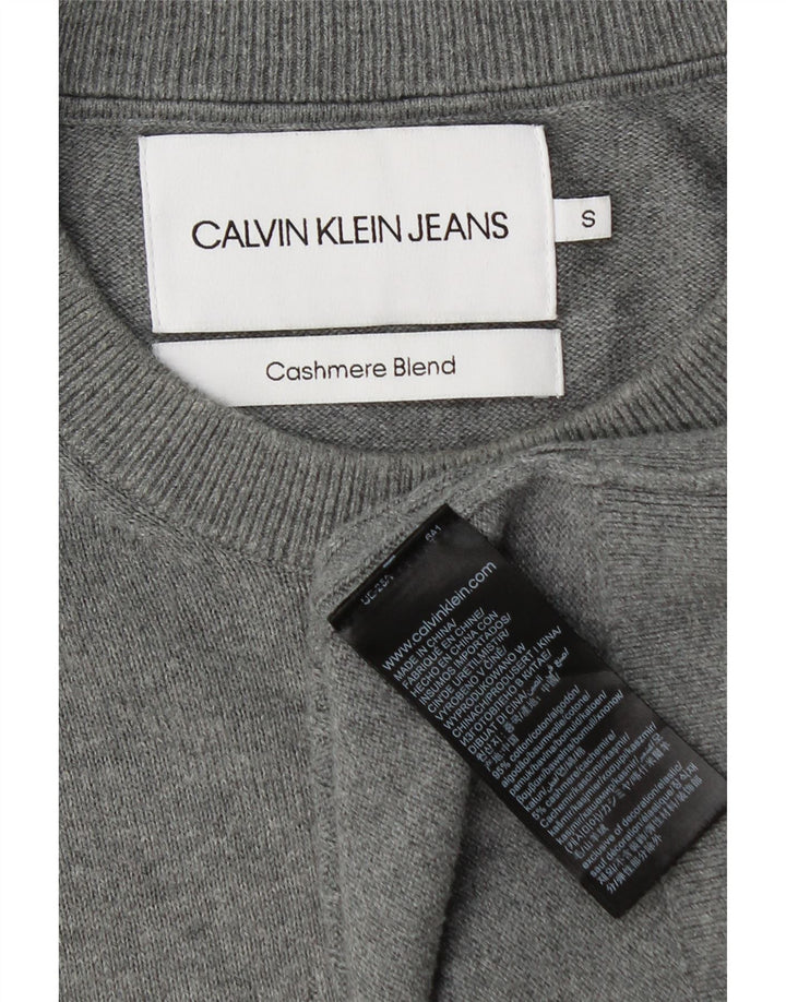 Męski sweter z okrągłym dekoltem Calvin Klein Jeans, mały, szary, bawełniany
