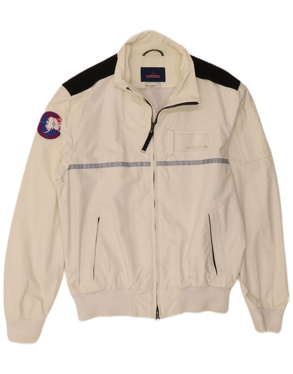 Męska kurtka bomber z grafiką Museum UK 42 XL złamanej bieli, poliamid w blokach kolorów