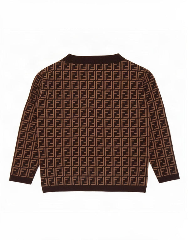 Damski sweter w stylu vintage z graficznym dekoltem w łódkę UK 14 Średni brąz