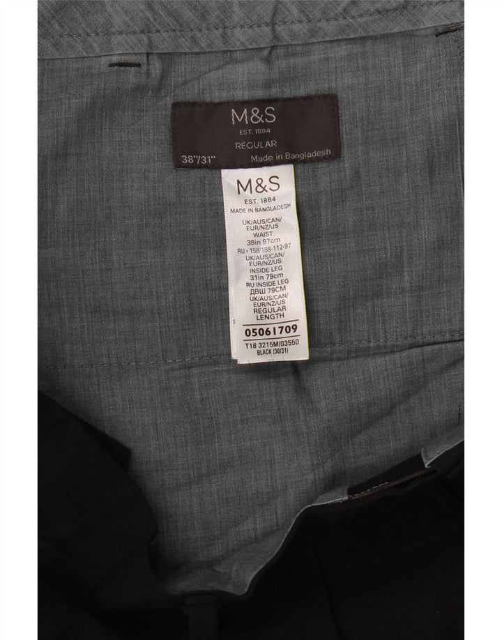 Męskie spodnie garniturowe Marks & Spencer W38 L31, czarny poliester