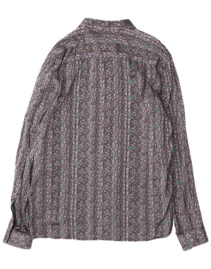 Koszula męska w stylu vintage, duża, szara, bawełniana w kwiaty