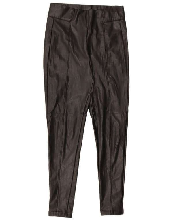Marks & Spencer Womens Faux Leather Trousers UK 10 Small W28 L27 Black