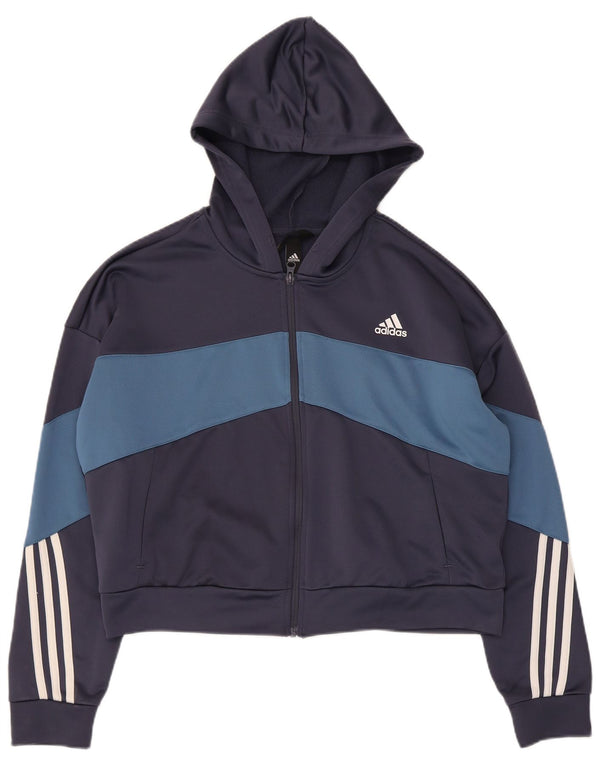 Damska bluza z kapturem i zamkiem błyskawicznym Adidas UK 16/18, duży granatowy, blok kolorów