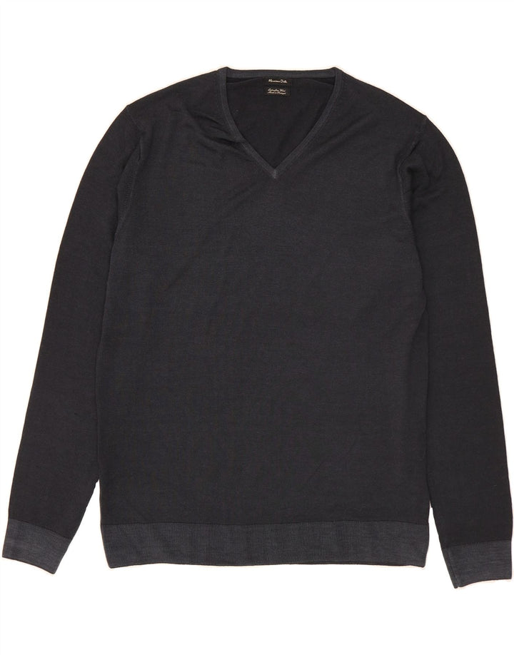 MASSIMO DUTTI Mens V-Neck Jumper Sweater XL Grey Wool Vintage Massimo Dutti and Second-Hand Massimo Dutti from Messina Hembry 