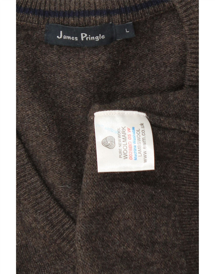 Męski sweter James Pringle z dekoltem w kształcie litery V, duży, brązowy, z owczej wełny