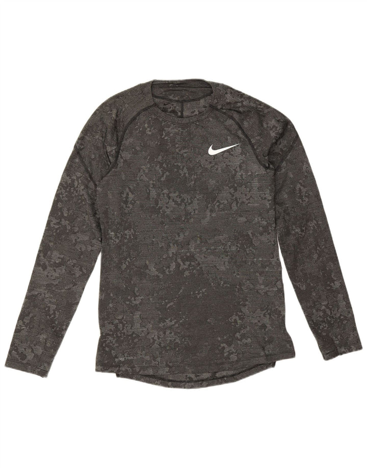 Męska koszulka Nike Dri Fit Slim Fit z długim rękawem, mały, szary kamuflaż, poliester