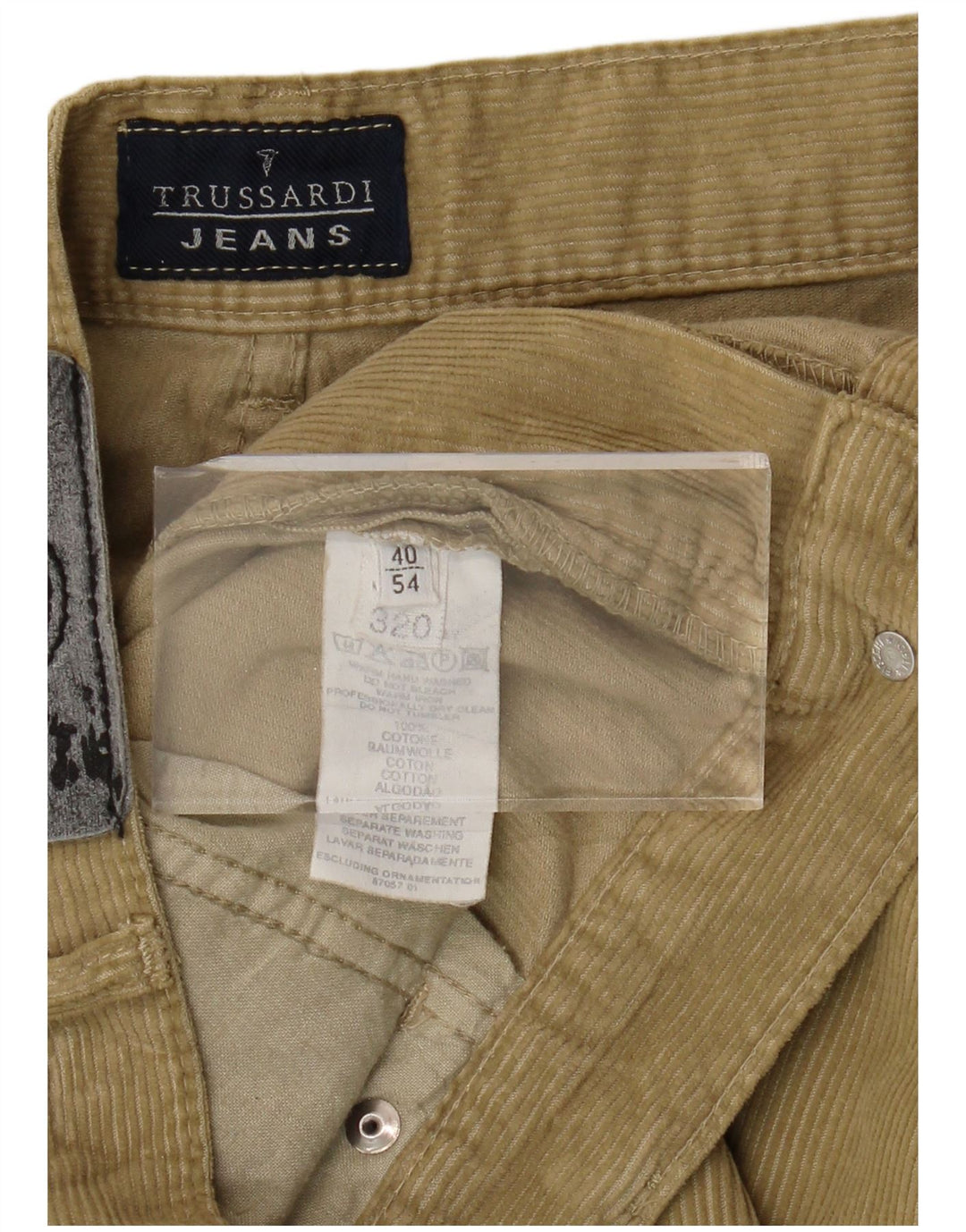 Proste sztruksowe spodnie TRUSSARDI IT 54 2XL W40 L32 Khaki Cotton