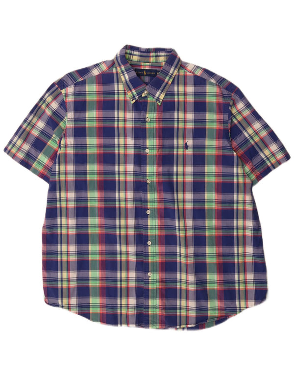 Męska koszula z krótkim rękawem Ralph Lauren 2XL, bawełniana niebieska kratka