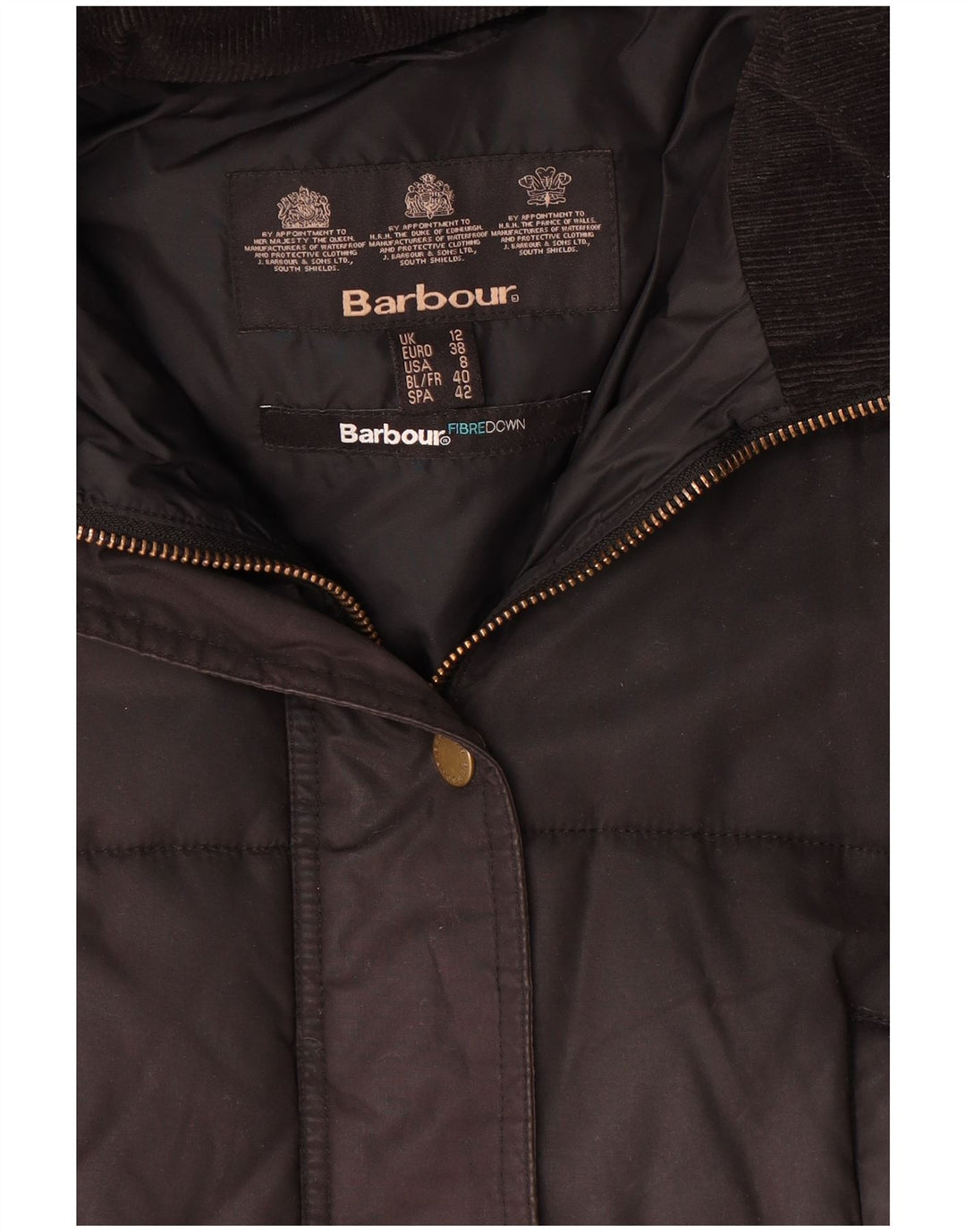 Damski ocieplany płaszcz z kapturem Barbour UK 12, średni czarny