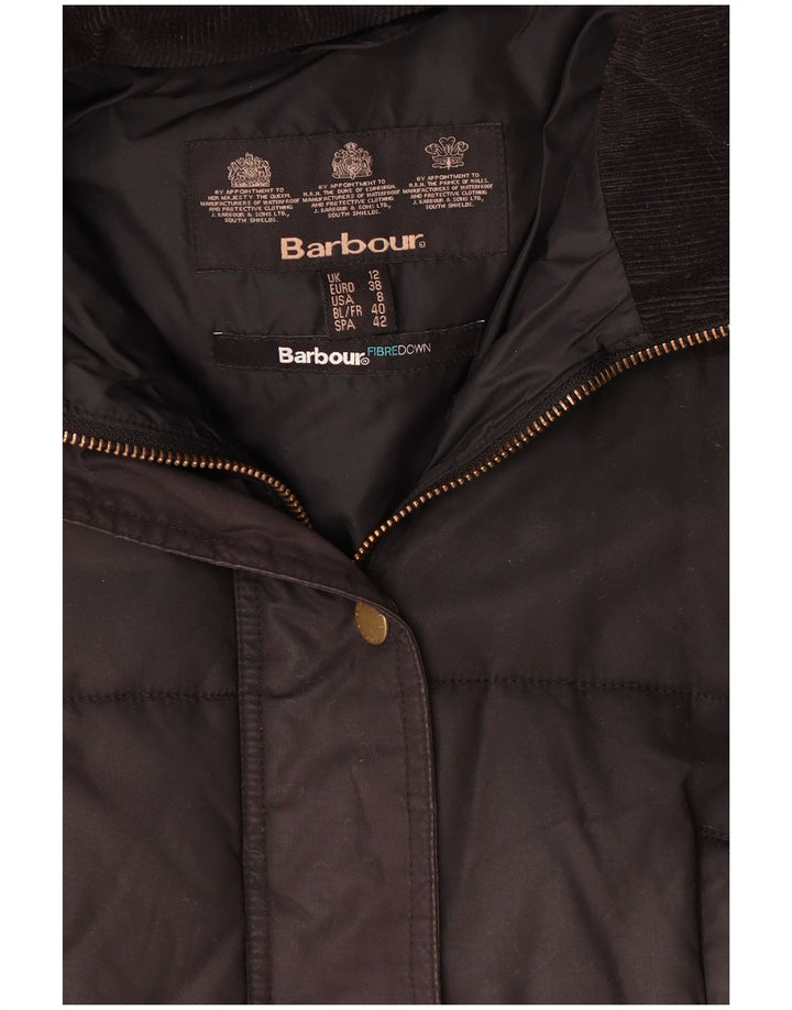 Damski ocieplany płaszcz z kapturem Barbour UK 12, średni czarny