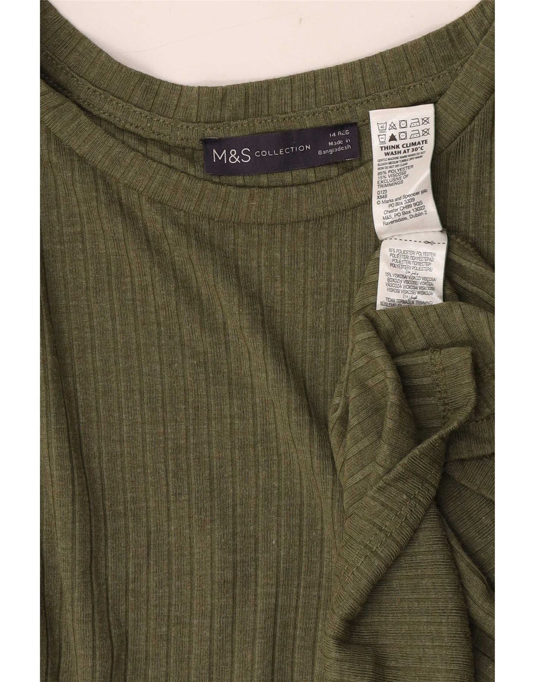 Marks & Spencer Damska sukienka typu shift z długim rękawem, UK 14, duży, khaki, poliester