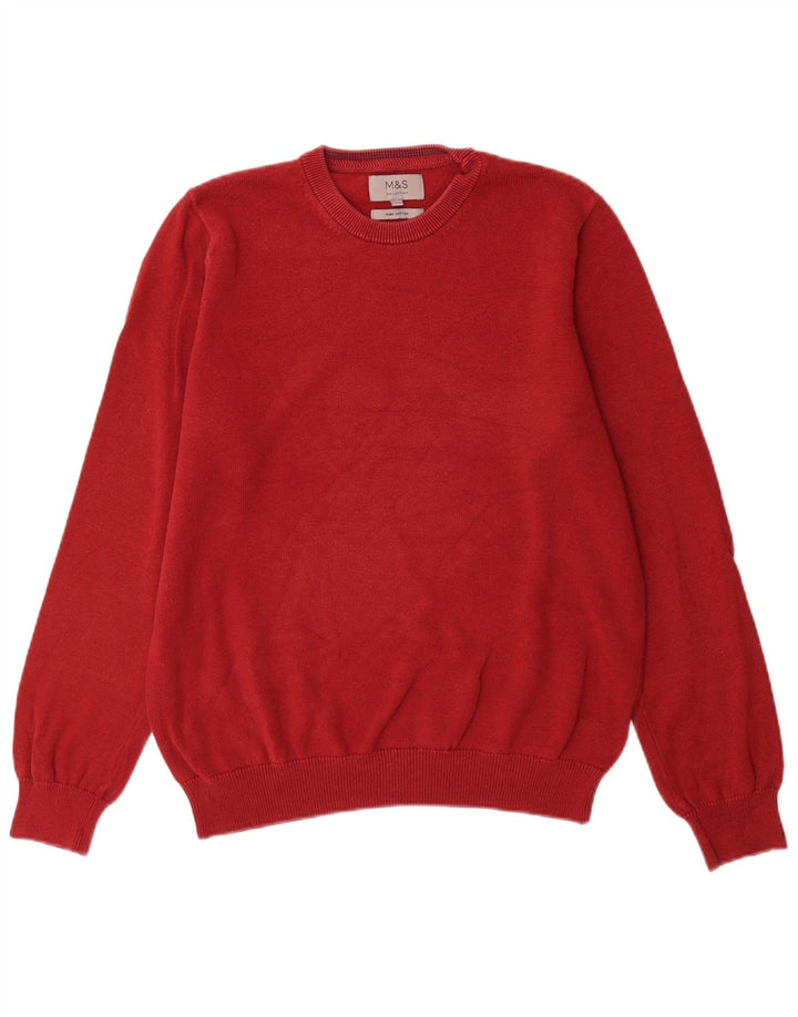Marks & Spencer Męski sweter z okrągłym dekoltem, średni czerwony, bawełniany