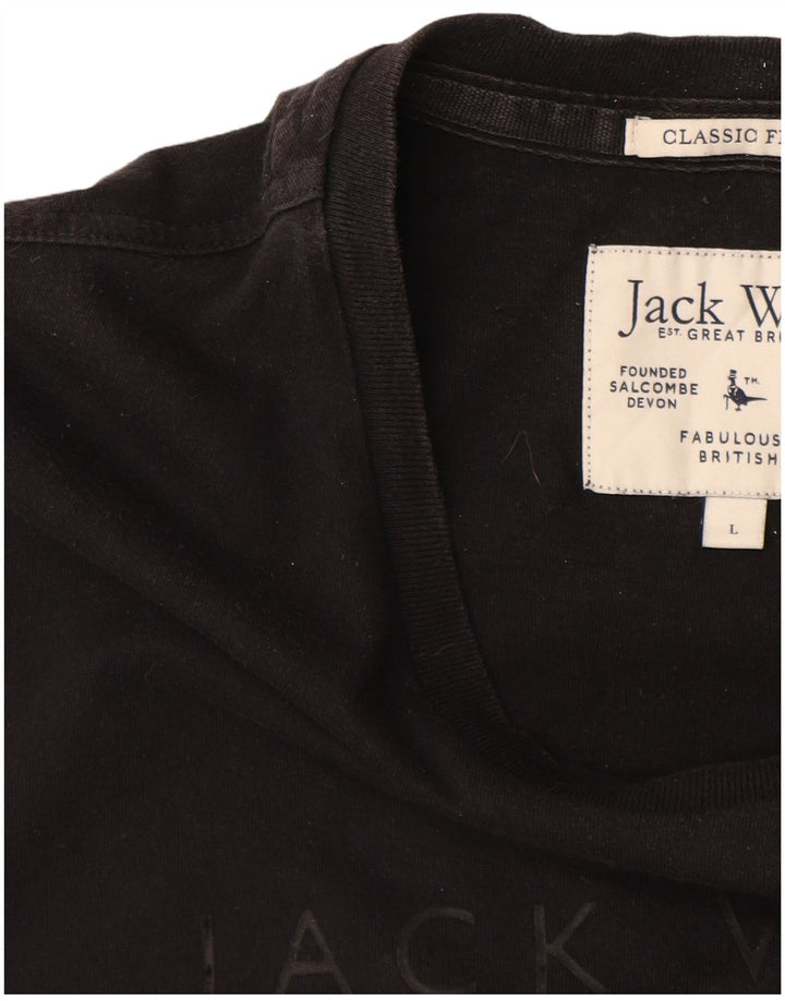 JACK WILLS Męski T-shirt z grafiką o klasycznym kroju, duży, czarny, bawełniany