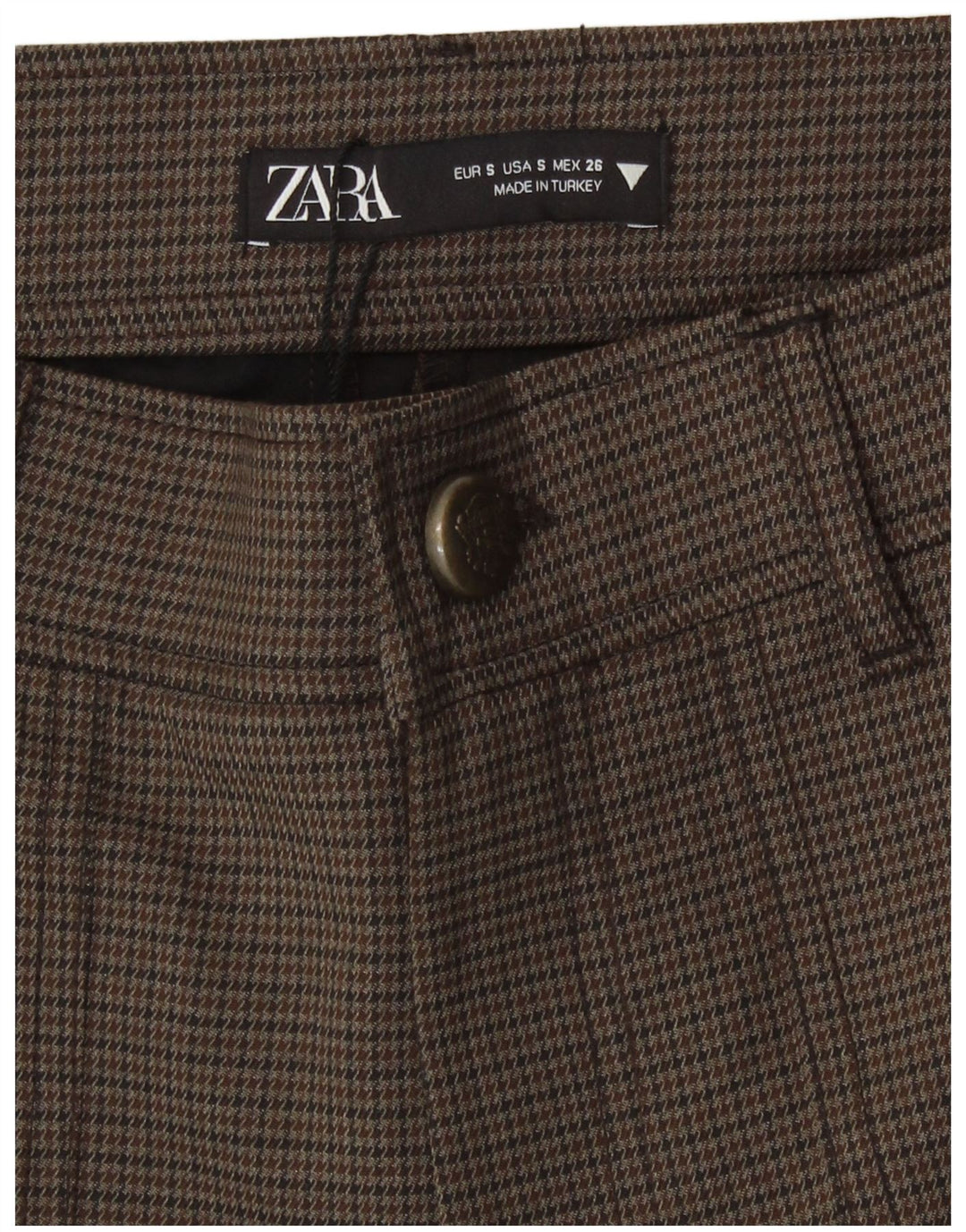Zara Damskie spodenki na co dzień z wysokim stanem, małe W26, brązowe, poliestrowe w pepitkę