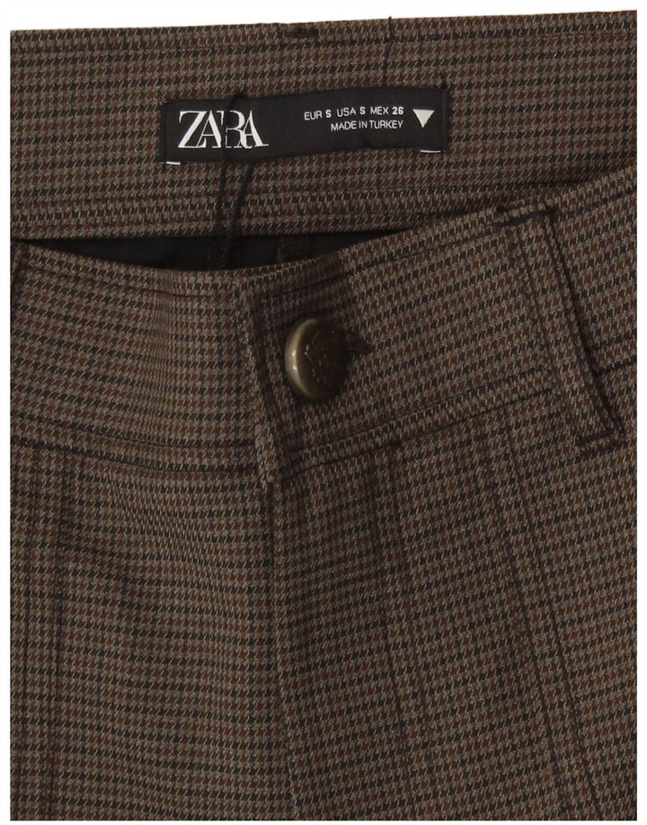 Zara Damskie spodenki na co dzień z wysokim stanem, małe W26, brązowe, poliestrowe w pepitkę