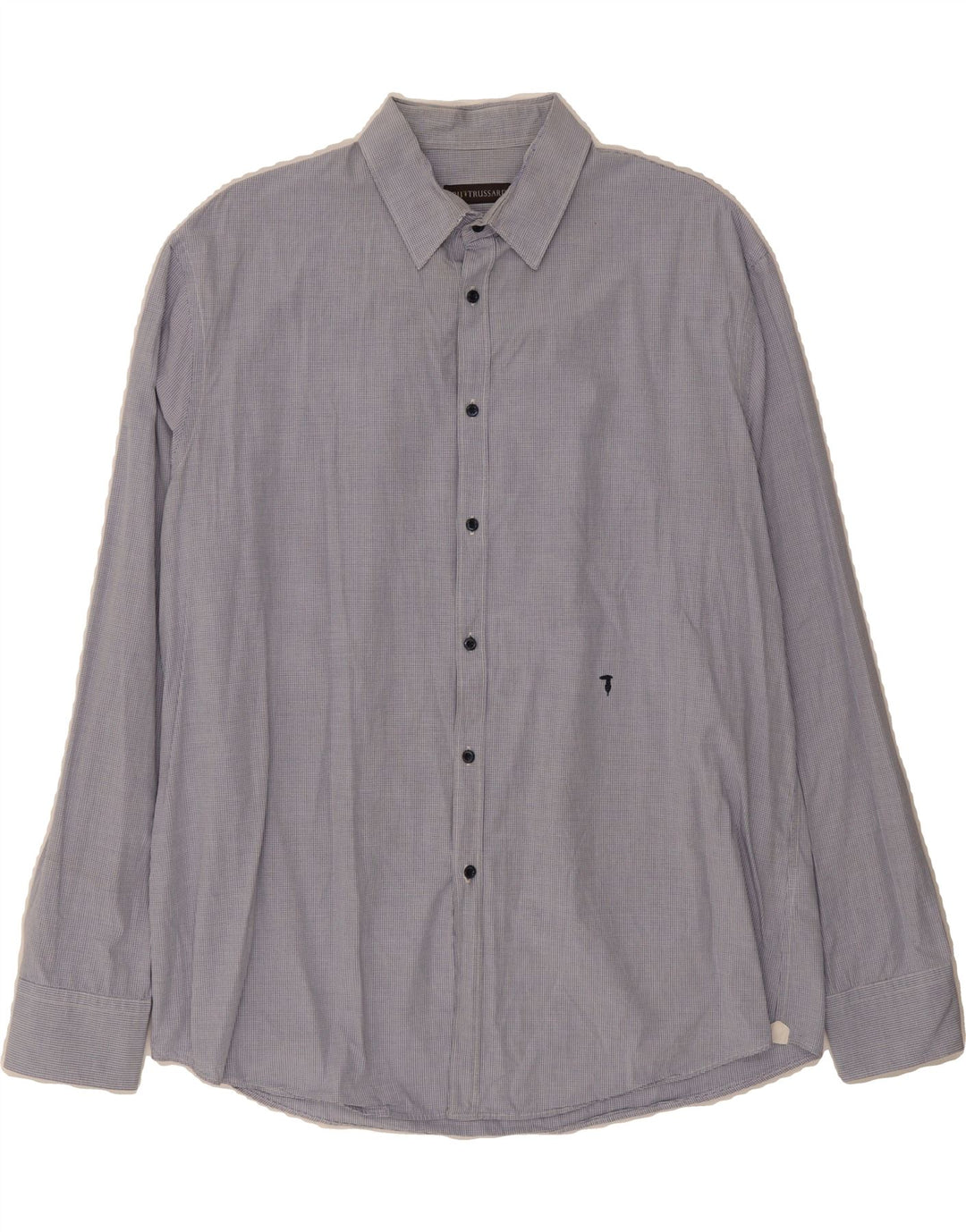 TRUSSARDI Mens Shirt Size 44 XL Blue Gingham Cotton Vintage Trussardi and Second-Hand Trussardi from Messina Hembry 
