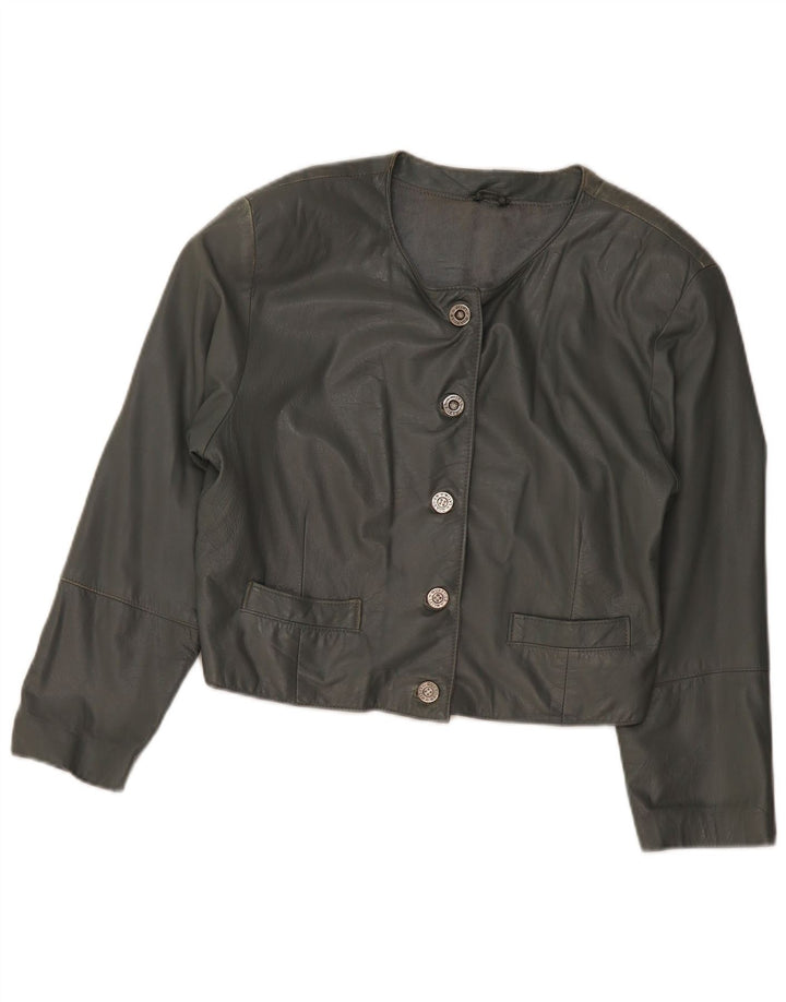 Damska skórzana kurtka bomber VINTAGE UK 12, średnia szara skóra