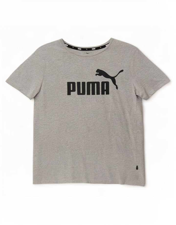 Damska koszulka z grafiką Puma Top UK 14 Średnioszara bawełna z plamkami