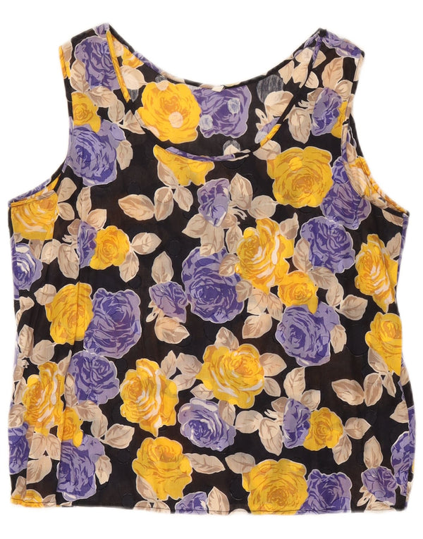 Damska bluzka bez rękawów w stylu vintage, krótka, IT 50 XL, czarna w kwiaty