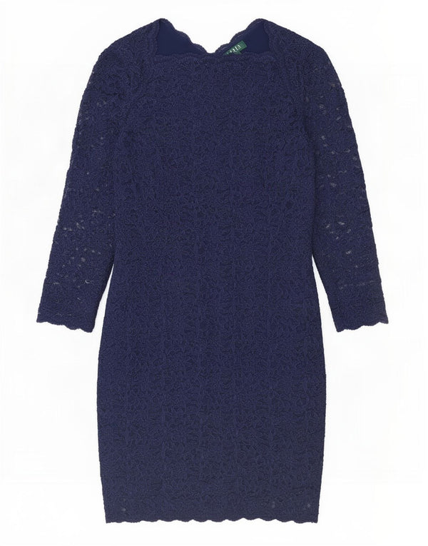 Ralph Lauren Damska sukienka koronkowa z długim rękawem US 14 XL Granatowa w kwiaty