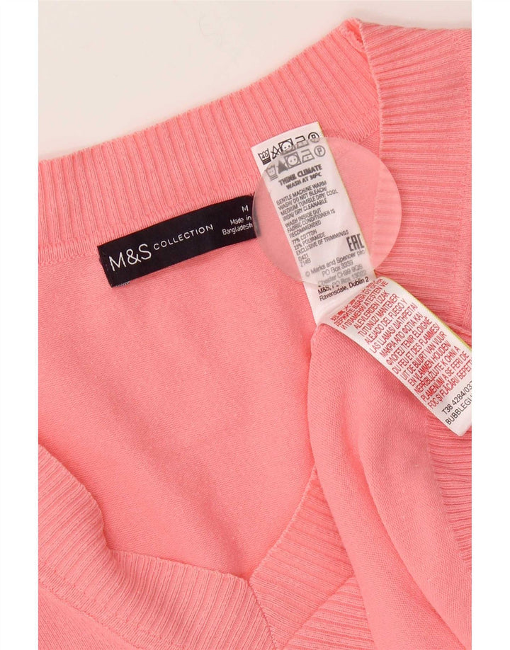 Marks & Spencer Damski sweter z dekoltem w kształcie litery V, UK 14, średni różowy, bawełniany