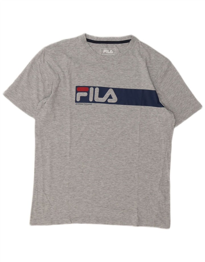 Męski T-shirt Fila z grafiką, średnioszary, bawełniany w cętki